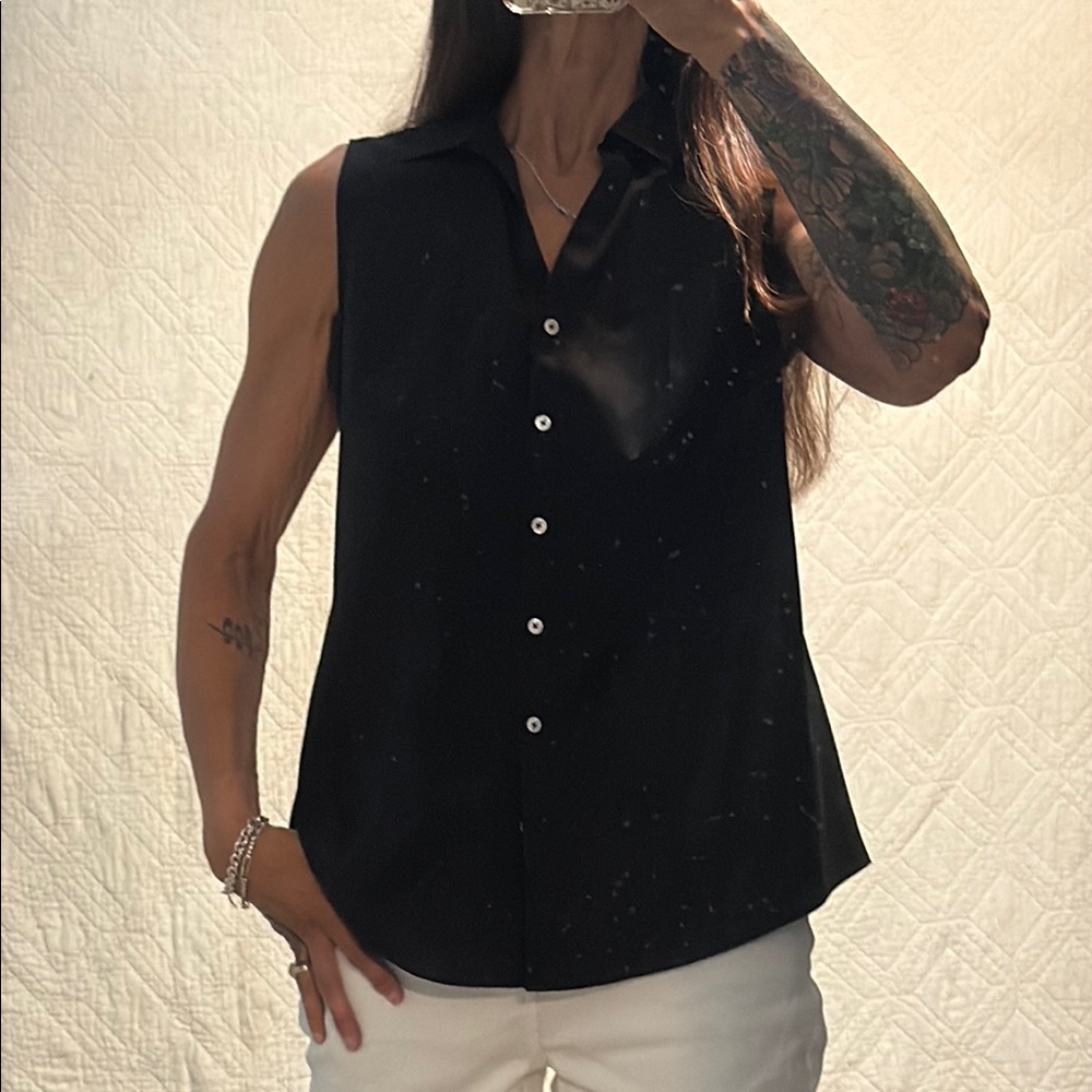Talbots Black Sleeveless Button-Down Shirt